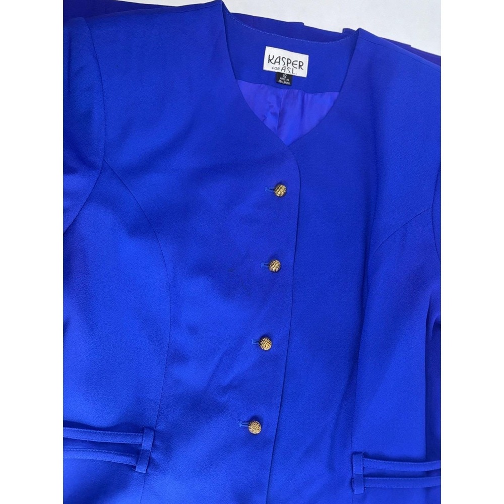 Kasper for ASL Royal Blue Button Front Sheath Dress Vintage Gold Buttons Size 12 - Picture 11 of 15
